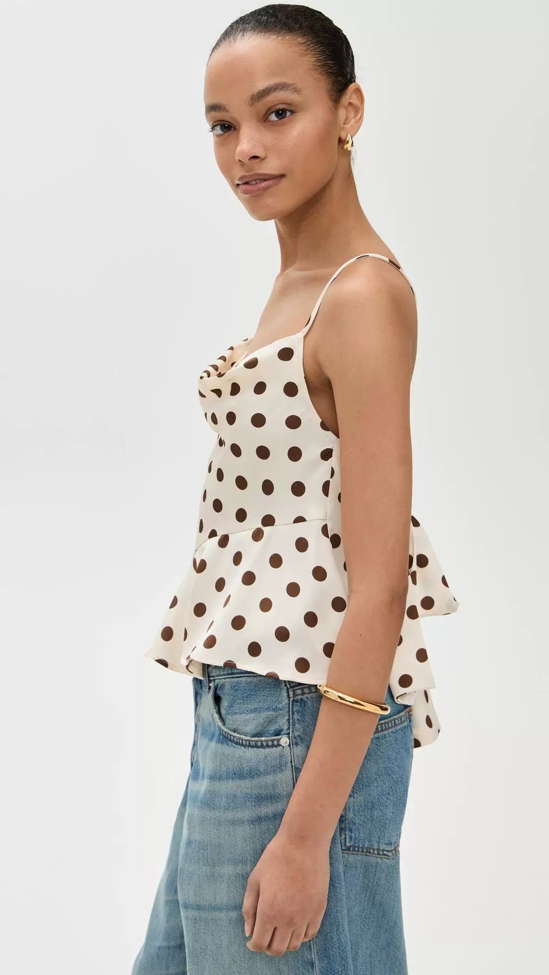 Polka Dot Tie-Back Cowl Neck Top